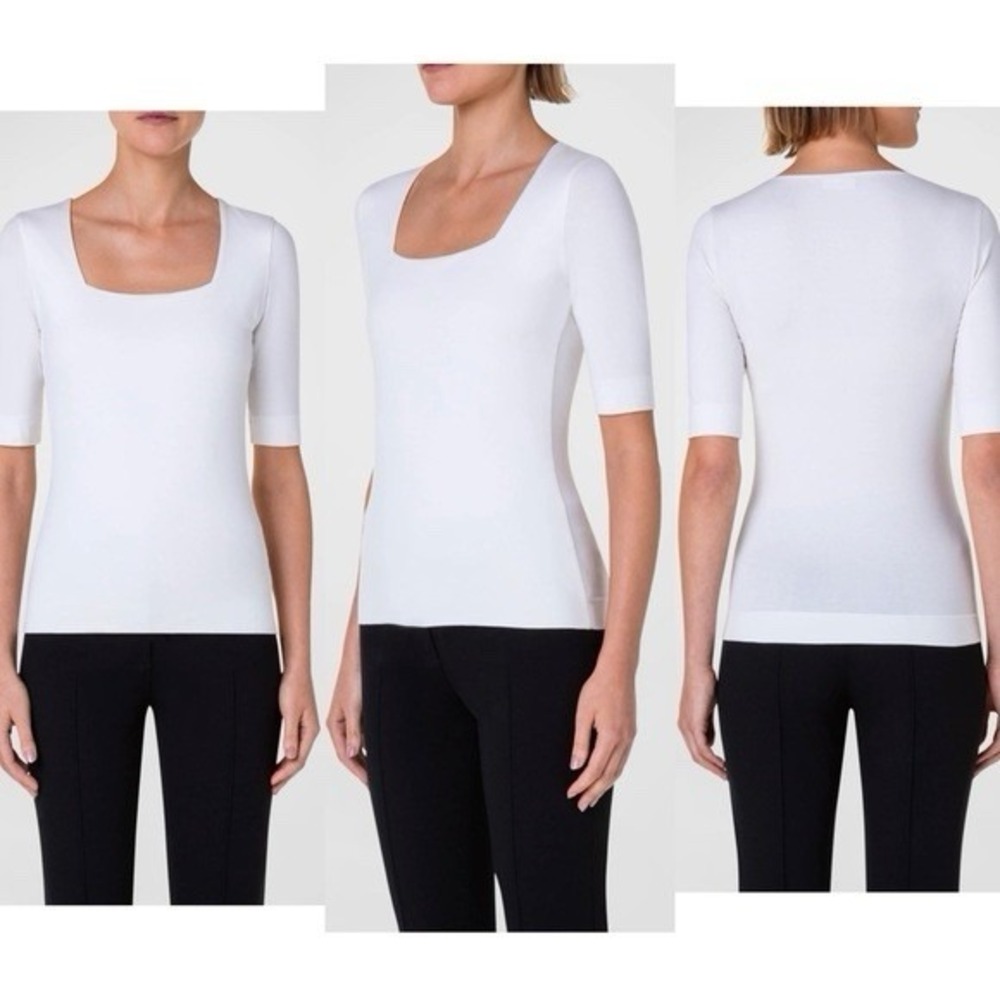 Akris Punto Cotton Half Sleeve Square Neck Tee Size 2 Quiet Luxury Minimalist